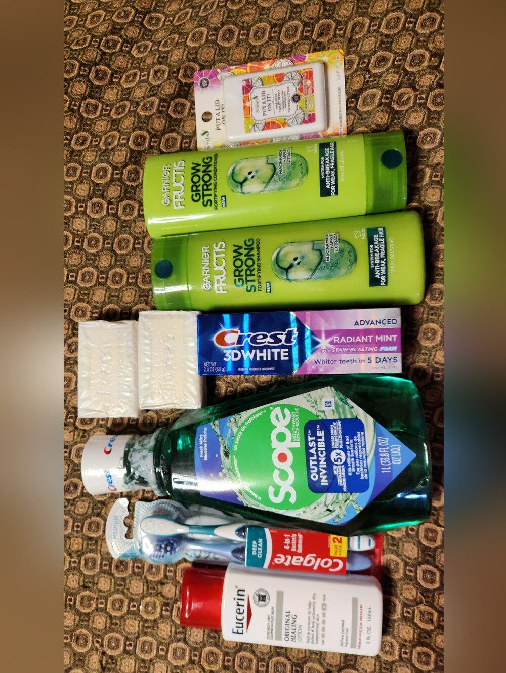Self Care Personal Hygiene. Garnier Fructis, Crest, Scope, Eucerin, Colgate.